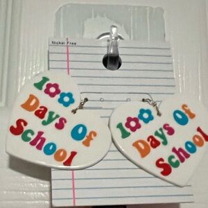 White Heart 100 Days of School Earrings